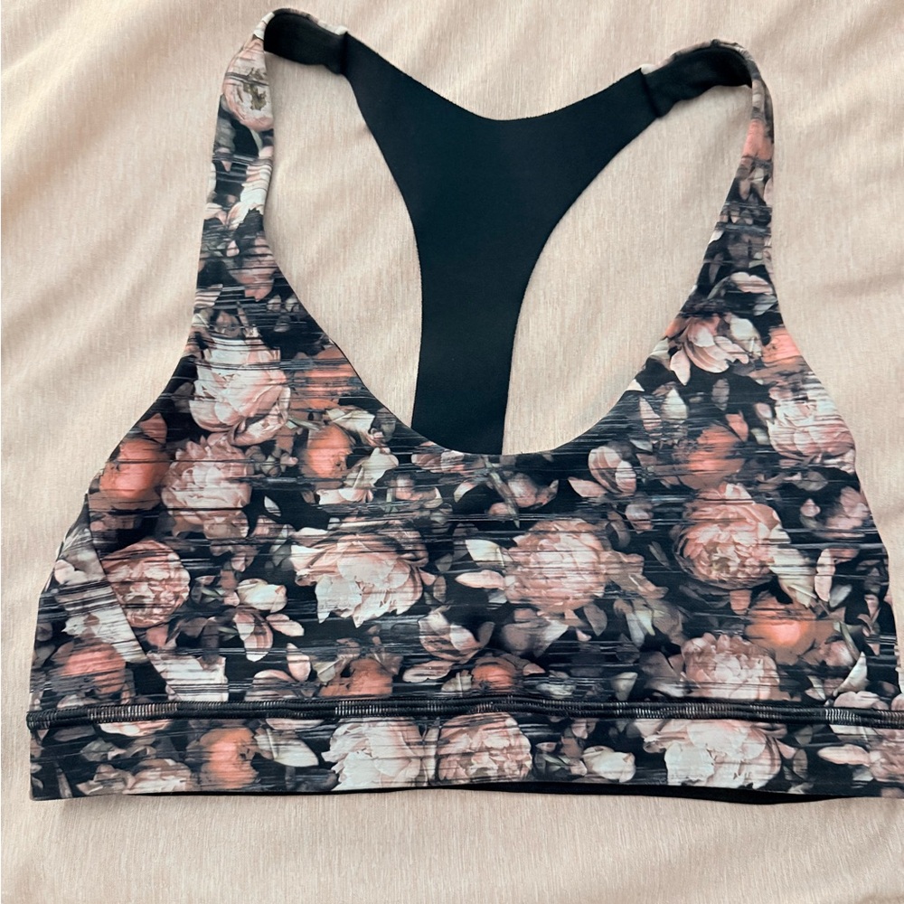Lululemon Athletica Black and Pink Floral Break Free Bra - Picture 2 of 4